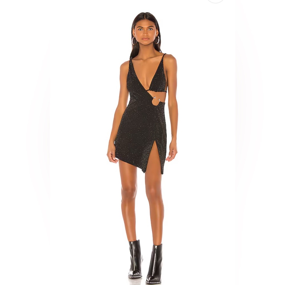 h:ours Rei Dress in Stardust Black metallic revolve